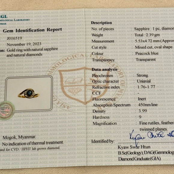 New Unheated Natural Burmese Sapphire in Genuine 18K Gold Ring - Picture 5 of 7